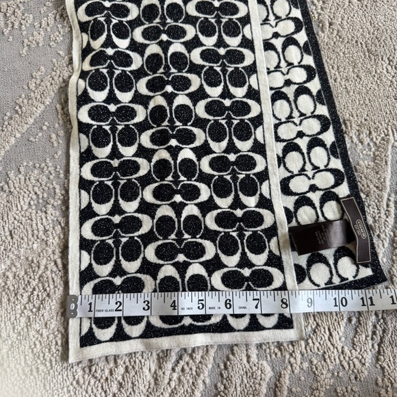 COACH monogram Reversible wool Scarf Black Silver white Sparkle - Picture 6 of 6